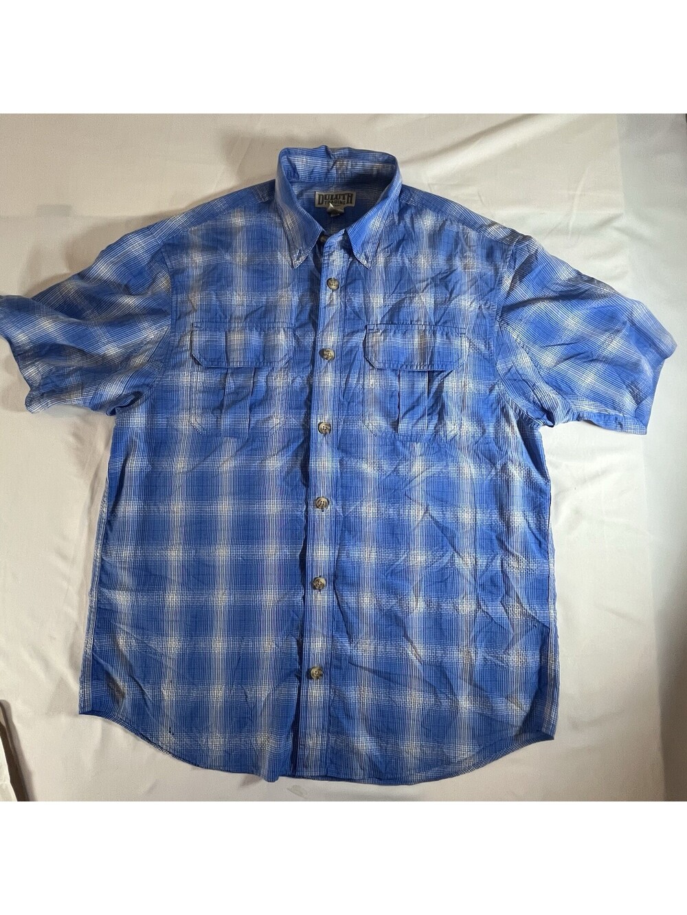 Duluth Trading Co. Blue Plaid Short Sleeve Button-Up Shirt Men's Size L